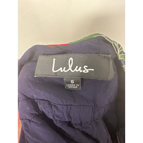 Lulus PURA VIDA NAVY BLUE TROPICAL PRINT BUTTON-UP HIGH-LOW MIDI DRESS Small - Picture 8 of 10